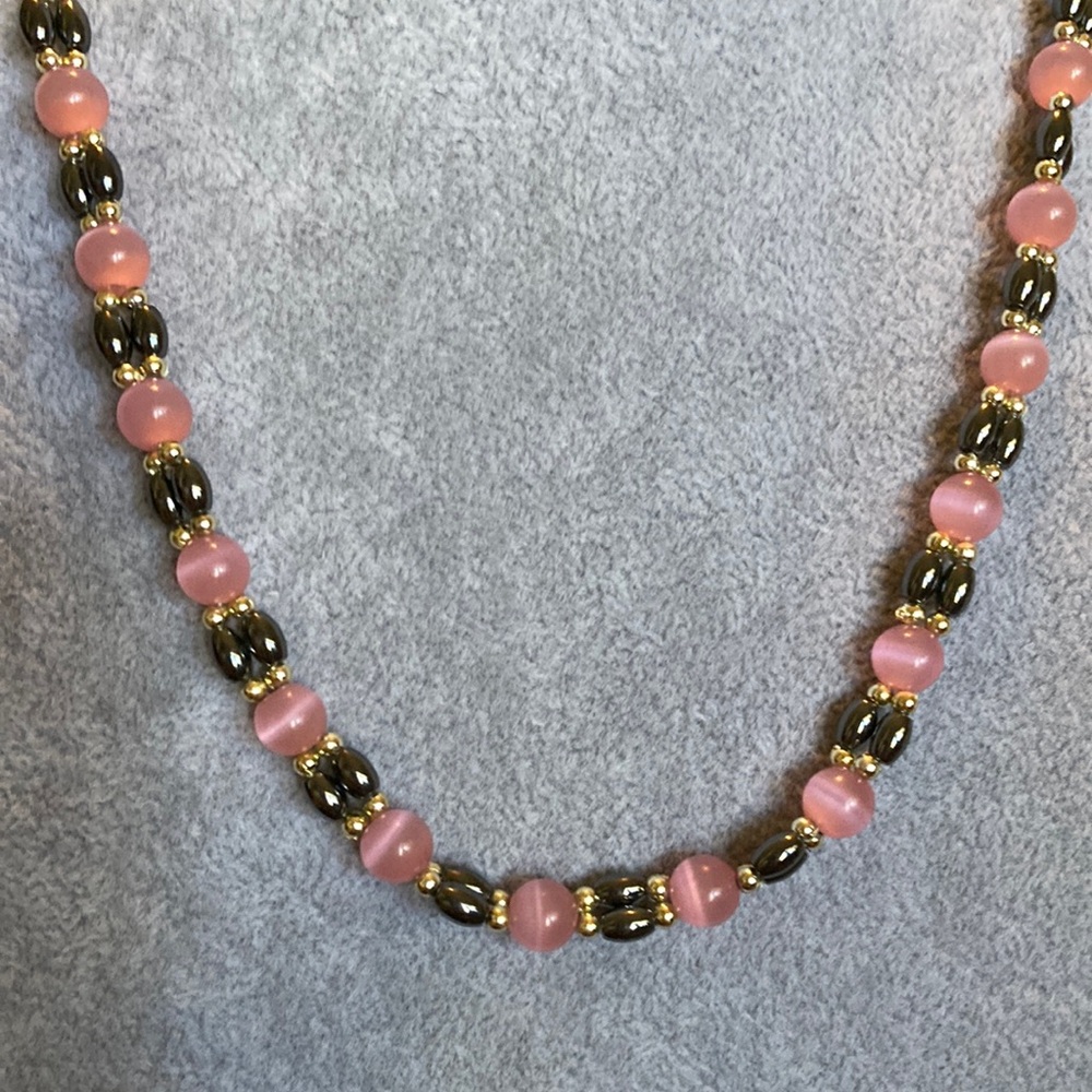 Elegant Pink Beaded Necklace - Silver Accent